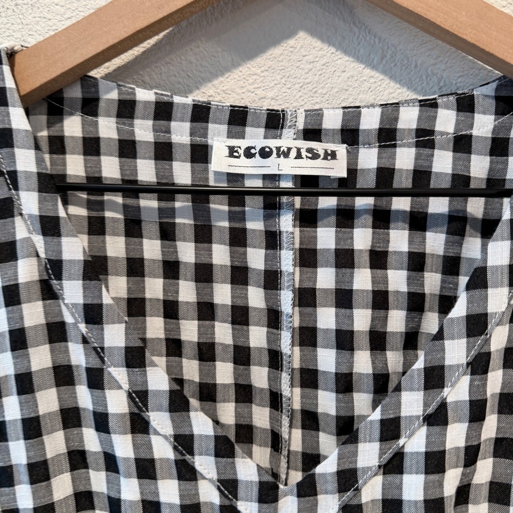 ECOWISH Womens Dress Gingham Cottagecore Picnic Boho Tiered Midi Large - Picture 2 of 8